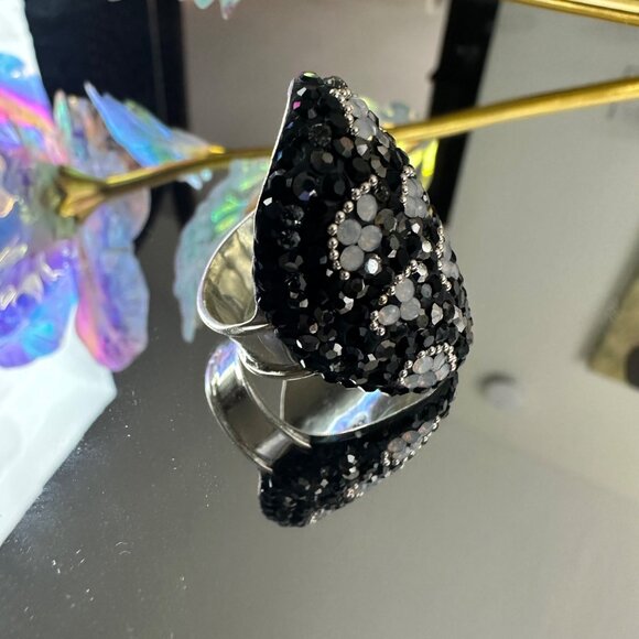 Boho Handmade 925 Silver Ring With Black & Clear Zirconia Design Size 7.5 Elegan - Picture 9 of 11